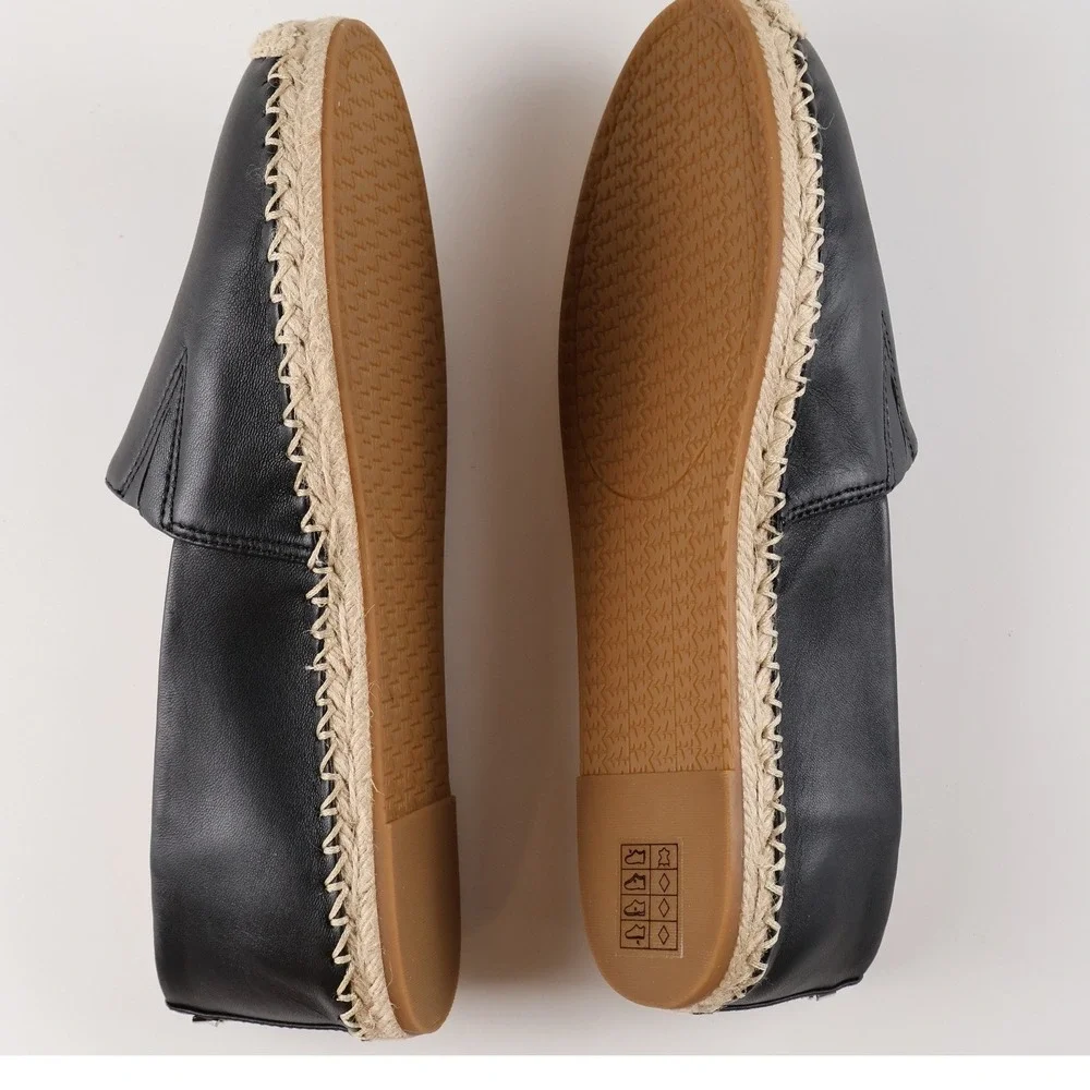 Michael Kors Espadrille Flats Kendrick Slip On Black Solid 8.5M Leather NWOT